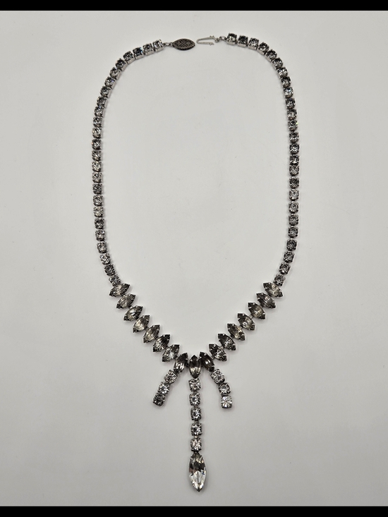 Jewelry - Vintage Rhinestone Drop Necklace – Mid-Century Silver Tone Statement Necklace